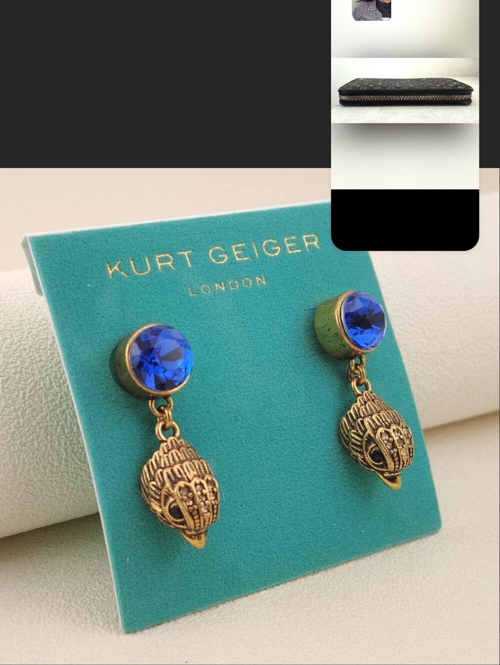 Kurt Geiger Gold Cytstal Earrings Nwt Rare